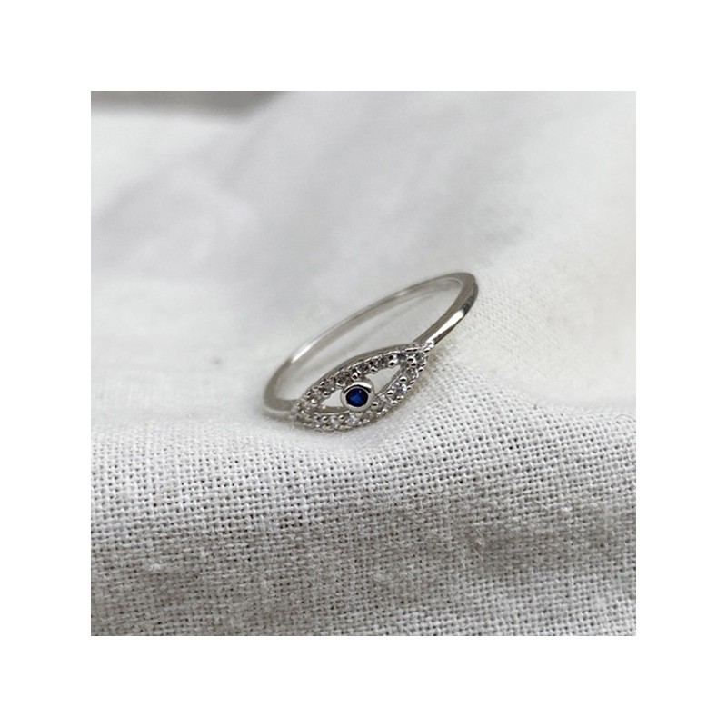 Bague Oeil / blue eye en argent sertie de zirconium colorés - Bijoux tendances de créateur