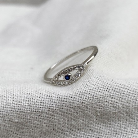 Bague Oeil / blue eye en argent sertie de zirconium colorés - Bijoux tendances de créateur
