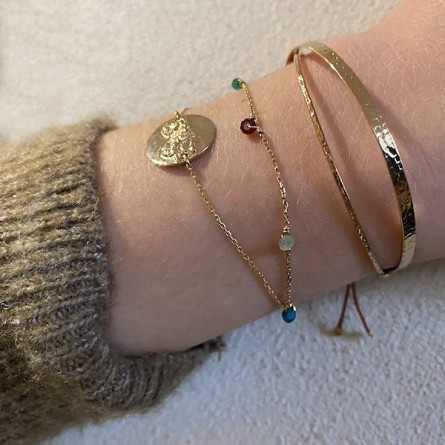 Bracelet médaille Ange ronde sur chaine fine en plaqué or - Bijoux fins et fantaisies tendances