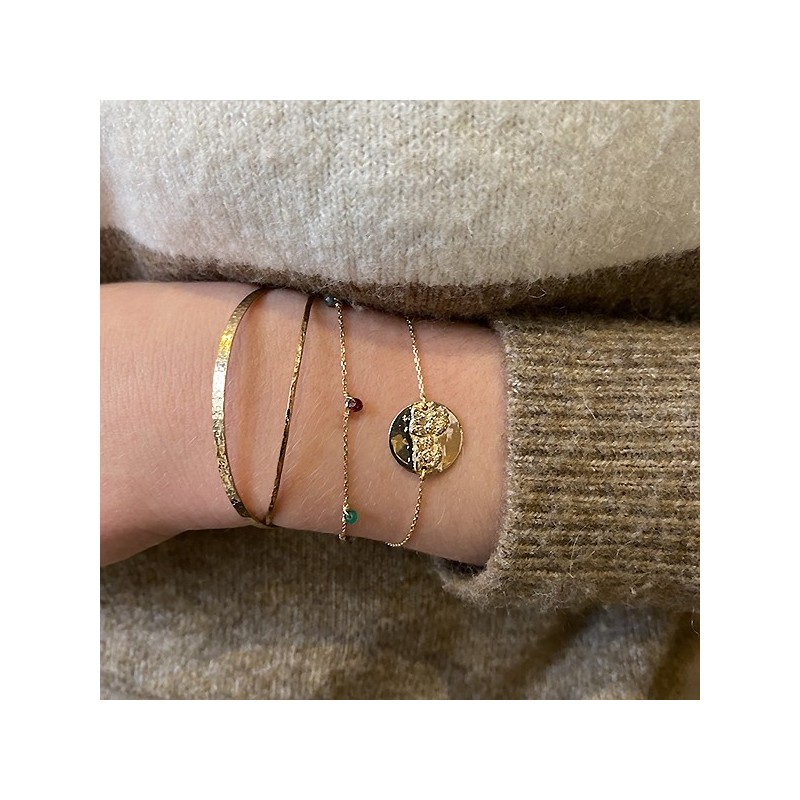Bracelet sur chaine plaqué or orné de pierres fines multicolore - Bijoux tendance