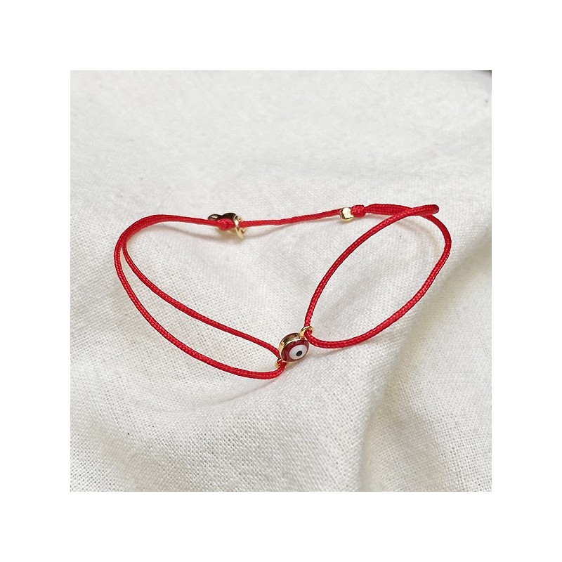 Bracelet œil en plaqué or sur lien rouge ajustable - Bijoux fins et fantaisies tendances
