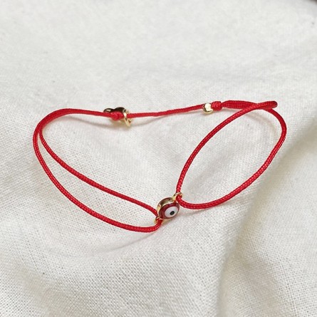 Bracelet œil en plaqué or sur lien rouge ajustable - Bijoux fins et fantaisies tendances