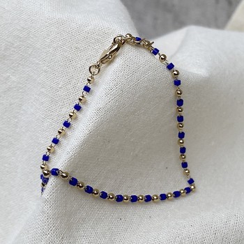 Bracelet sur chaine plaqué or et perles bleu klein - Bijoux fins et fantaisies