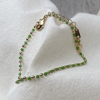 Bracelet sur chaine plaqué or et perles vertes - Bijoux fins et fantaisies