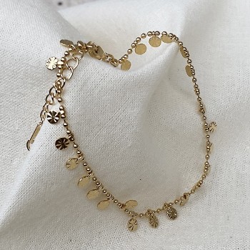 Bracelet plaqué or sur chaine boules et minis pampilles ciselées - bijoux fins et fantaisies tendances