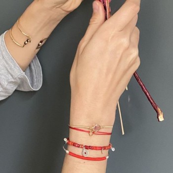 Le jonc Alice plaqué or monté sur fil d'or sertie médaille lila - Bijoux fins et originaux