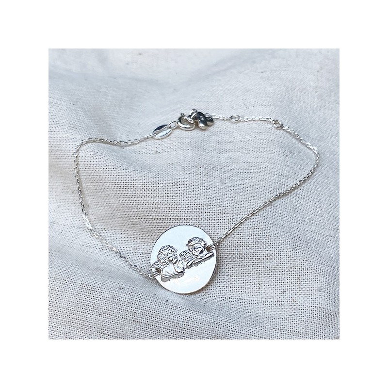 Bracelet médaille Ange ronde sur chaine fine en plaqué or - Bijoux fins et fantaisies tendances