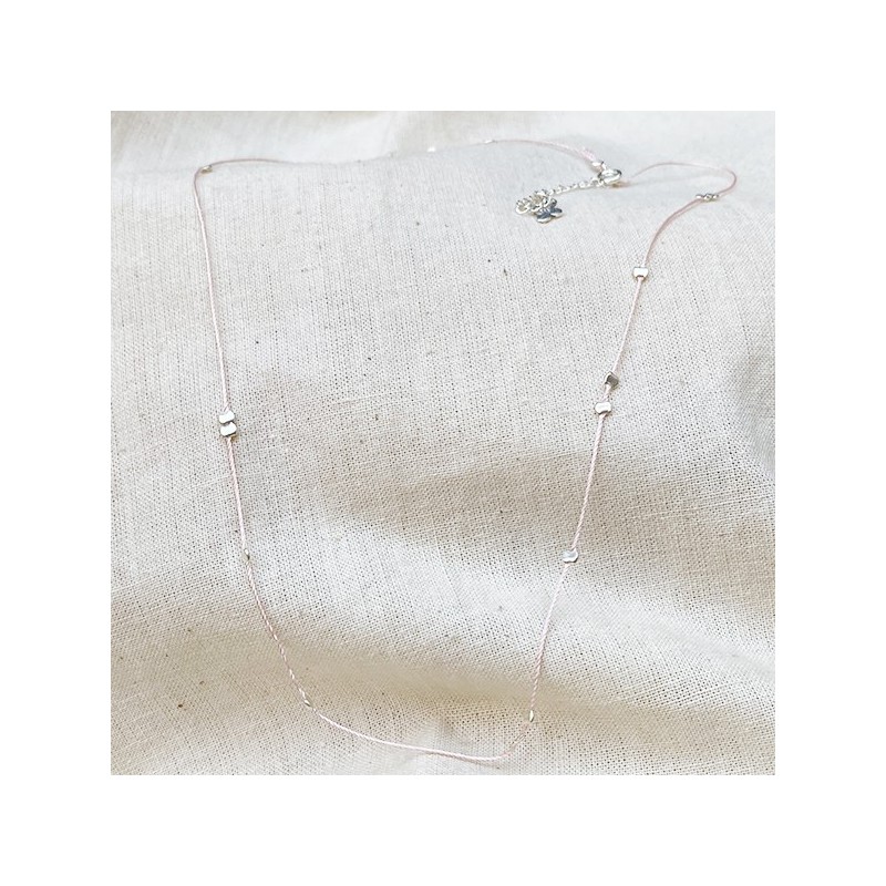 Collier sur lien en soie perlé de couleur rose en argent - Bijoux fins et originaux