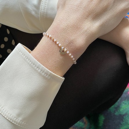 Bracelet Chapelet sur chaine perlée et médaille taupe plaqué or - Bijoux fins et fantaisies