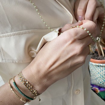 Sautoir Chapelet sur chaine perlée Celadon avec médaille assortie - Bijoux fins et fantaisies