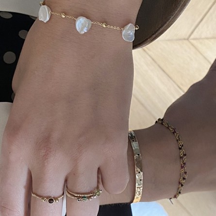 Bracelet chaine plaqué or pierre rubis soizite médaille pièce de monnaie - Bijoux fins et tendances