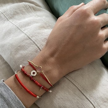 Le jonc Alice plaqué or monté sur fil d'or sertie médaille lila - Bijoux fins et originaux