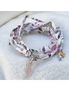 Bracelet plaqué or tissu liberty parme charms ourson nacre - bijoux fantaisies et originaux