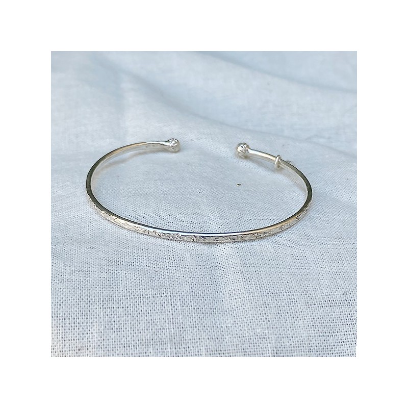 Jonc martelé deux boules extrémités ajustable en argent - Bijoux fins et intemporels