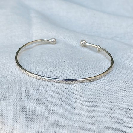 Jonc martelé deux boules extrémités ajustable en argent - Bijoux fins et intemporels