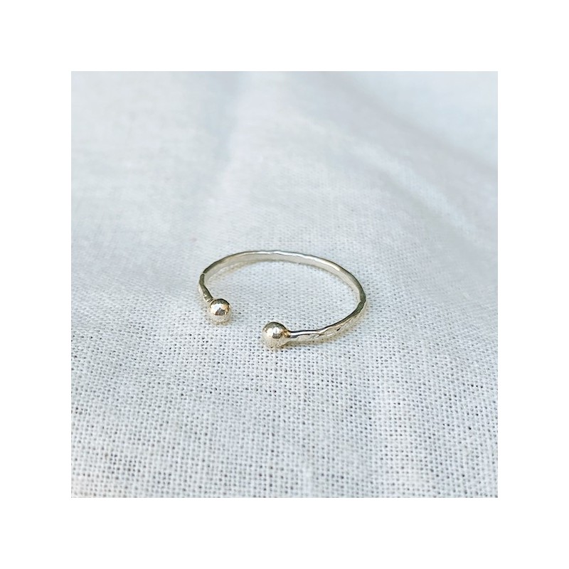 Bague martelée deux boules extrémité ajustable en argent - Bijoux fins et intemporels