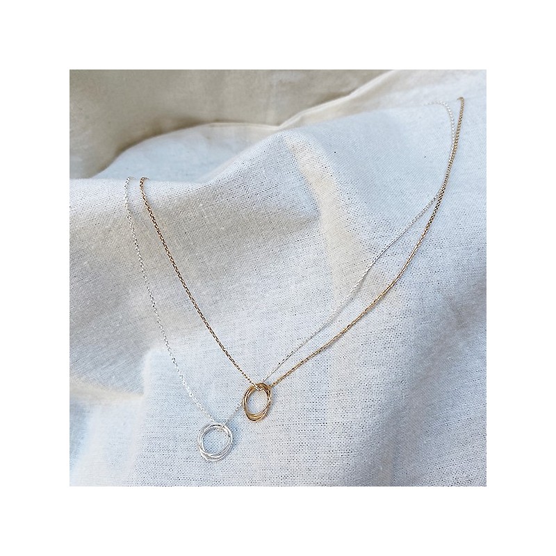 Collier pendentifs 3 anneaux sur chaine en Plaqué or ou en Argent - Bijoux fins et fantaisies