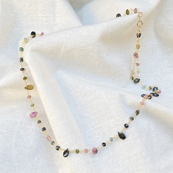 Collier plaqué or sur chaine de pierres fines en tourmaline multicolore - Bijoux moderne
