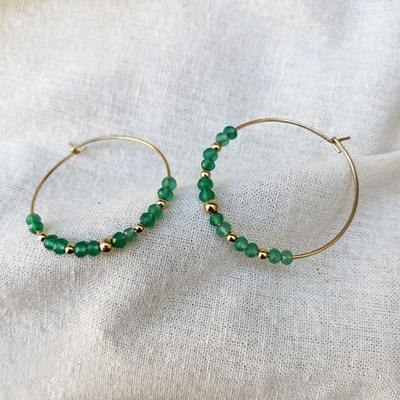 Boucles d'oreilles créoles 30 mm en plaqué or avec pierre fine en Agate verte - Bijoux fins et modernes