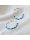 Boucles d'oreilles créoles 30 mm en plaqué or avec pierre fine en Turquoise apatite - Bijoux fins et modernes