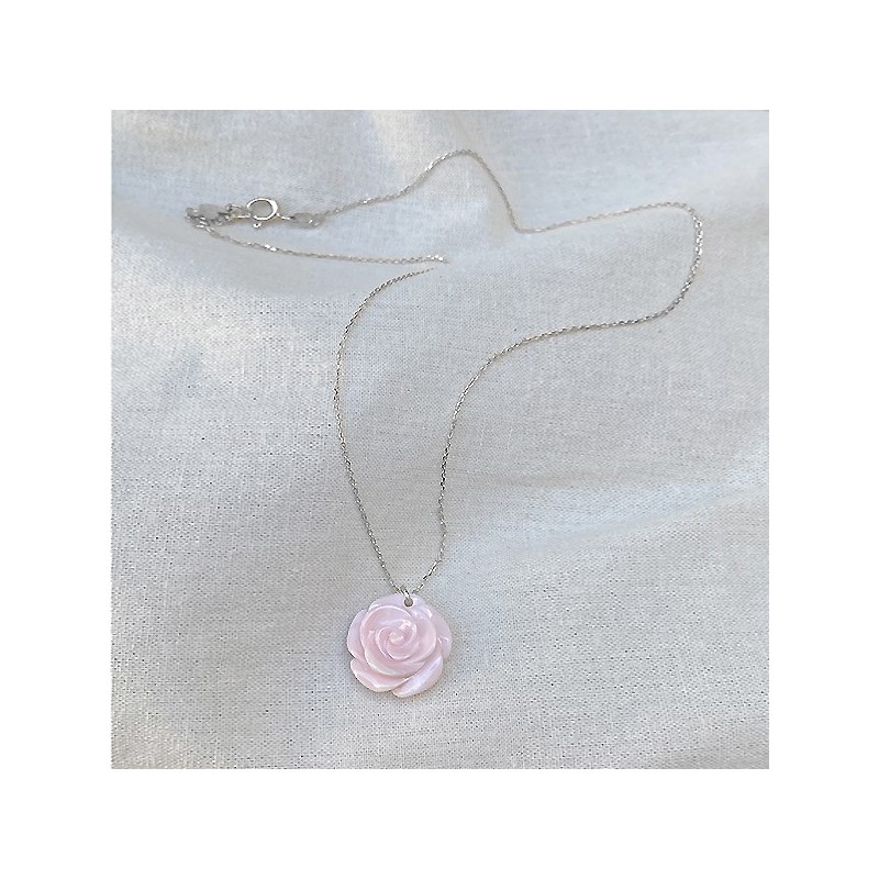 Collier sur chaine en argent pendentif grande rose nacrée - Bijoux fins et modernes