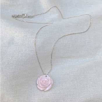 Collier sur chaine en argent pendentif grande rose nacrée - Bijoux fins et modernes