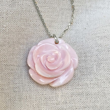 Collier sur chaine en argent pendentif grande rose nacrée - Bijoux fins et modernes