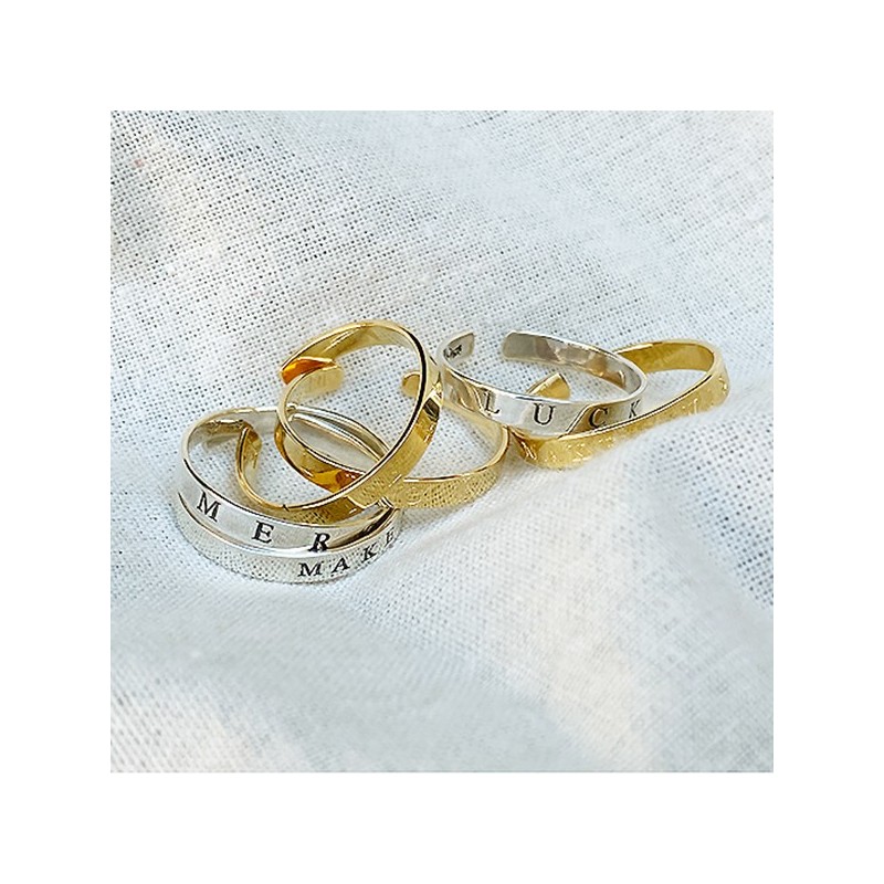 Bague anneau en plaqué or ajustable gravure message - bijoux fins de créateur