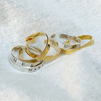 Bague anneau en plaqué or ajustable gravure message - bijoux fins de créateur