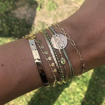 Bracelet plaqué or sur chaine boules et minis pampilles ciselées - bijoux fins et fantaisies tendances