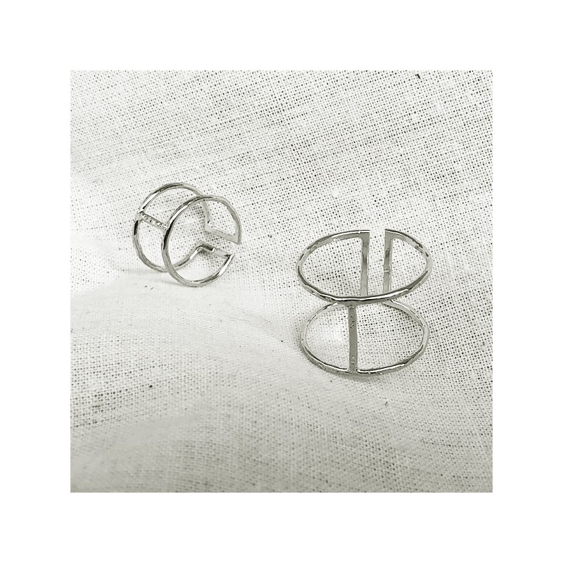 Bague manchette et bague de phalange en argent martelée taille adaptable - Bijoux fins de créateur