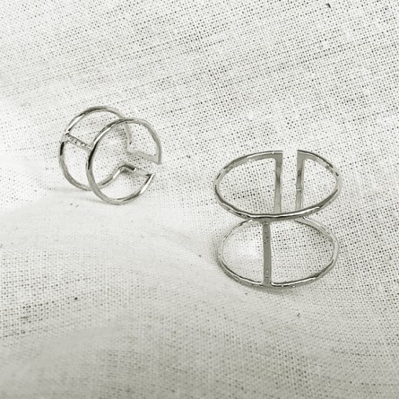 Bague manchette et bague de phalange en argent martelée taille adaptable - Bijoux fins de créateur