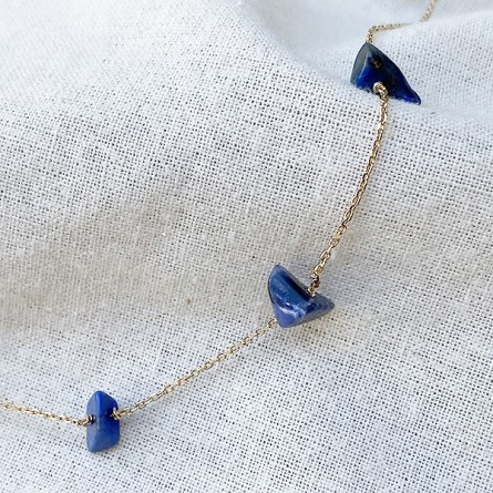 Collier plaqué or 5 pierres fines irrégulières en lapis lazuli - Bijoux fins et tendances