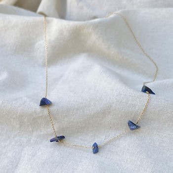 Collier plaqué or 5 pierres fines irrégulières en lapis lazuli - Bijoux fins et tendances