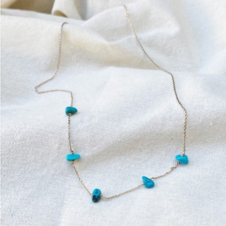 Collier en argent 5 pierres fines irrégulières en turquoise - Bijoux fins et tendances