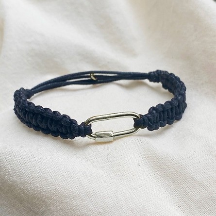 Mousqueton en plaqué or macramé coton ciré noir ajustable - bijoux de créateur