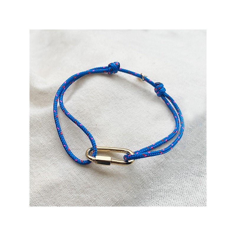Mousqueton en plaqué or sur cordon bateau bleu ajustable - bijoux intemporels de créateur