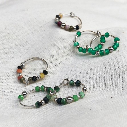 Boucles d'oreilles créoles 15 mm en argent et pierres fines - Bijoux fins et tendances