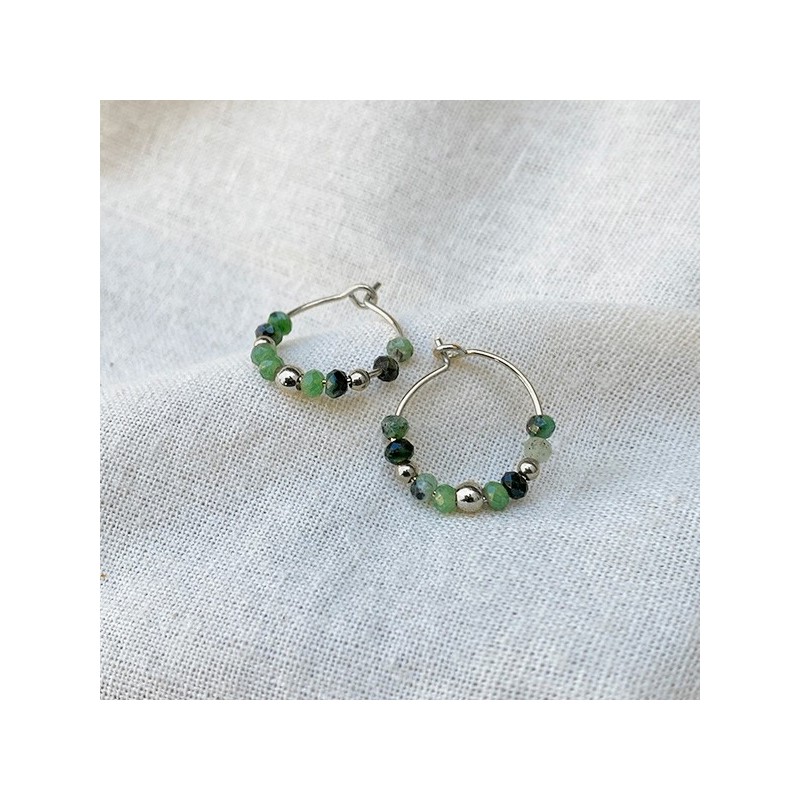 Boucles d'oreilles créoles 15 mm en argent et pierres fines en rubis soizite - Bijoux fins et tendances