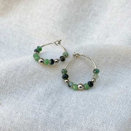 Boucles d'oreilles créoles 15 mm en argent et pierres fines en rubis soizite - Bijoux fins et tendances