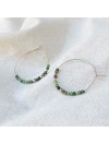 Boucles d'oreilles créoles 30 mm en argent avec pierre fine en rubis soizite vert/rose indien - Bijoux fins et modernes