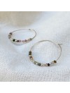 Boucles d'oreilles créoles 30 mm en argent avec pierre fine en tourmaline multicolore - Bijoux fins et modernes