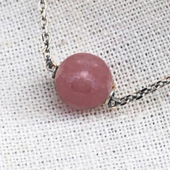 Collier sur chaine en argent pierre ronde rhodochrosite rose - Bijoux fins et intemporels