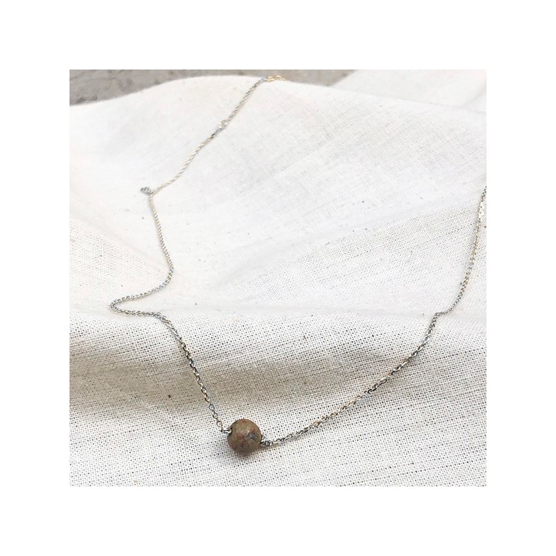 Collier sur chaine en argent pierre ronde unakite - Bijoux fins et intemporels