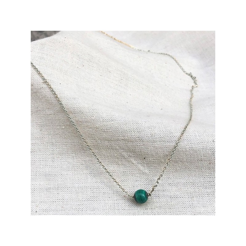 Collier sur chaine en argent pierres rondes malachite verte -Bijoux fins et intemporels