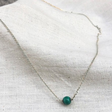 Collier sur chaine en argent pierres rondes malachite verte -Bijoux fins et intemporels