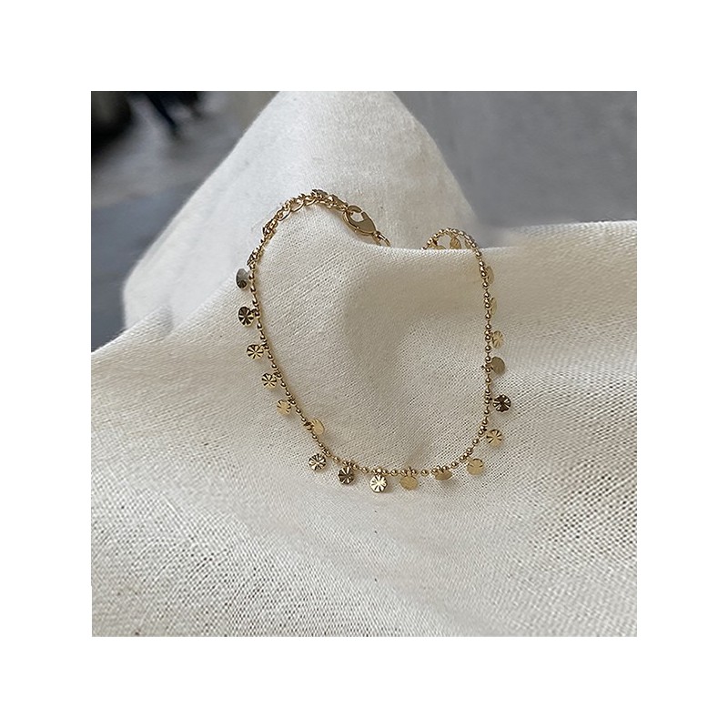 Bracelet plaqué or sur chaine boules et minis pampilles ciselées - bijoux fins et fantaisies tendances