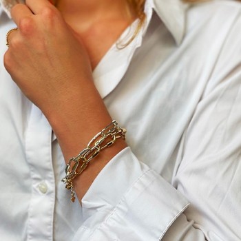 Bracelet grands maillons mousquetons en argent et plaqué or - Bijoux originaux de créateur
