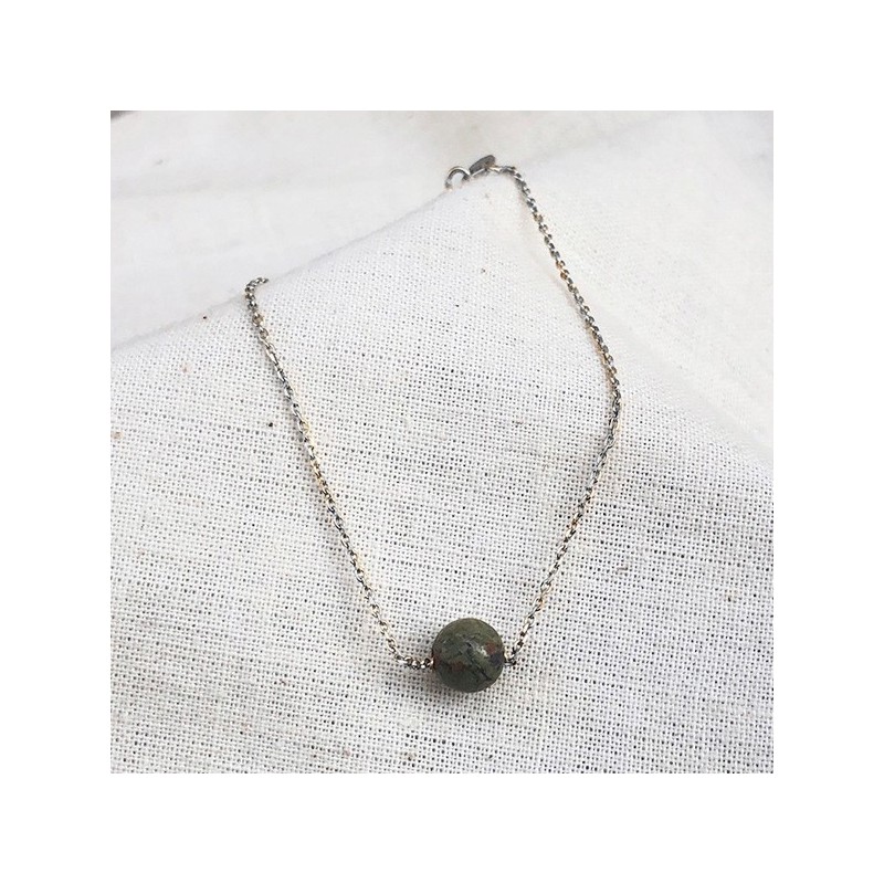 Bracelet sur chaine en argent pierre ronde unakite - Bijoux fins et intemporels