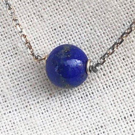 Bracelet sur chaine en argent pierre ronde lapis lazuli - Bijoux fins et intemporels